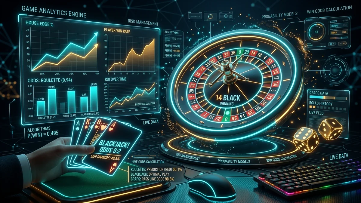 Game probability analytics chart with cards and roulette wheel